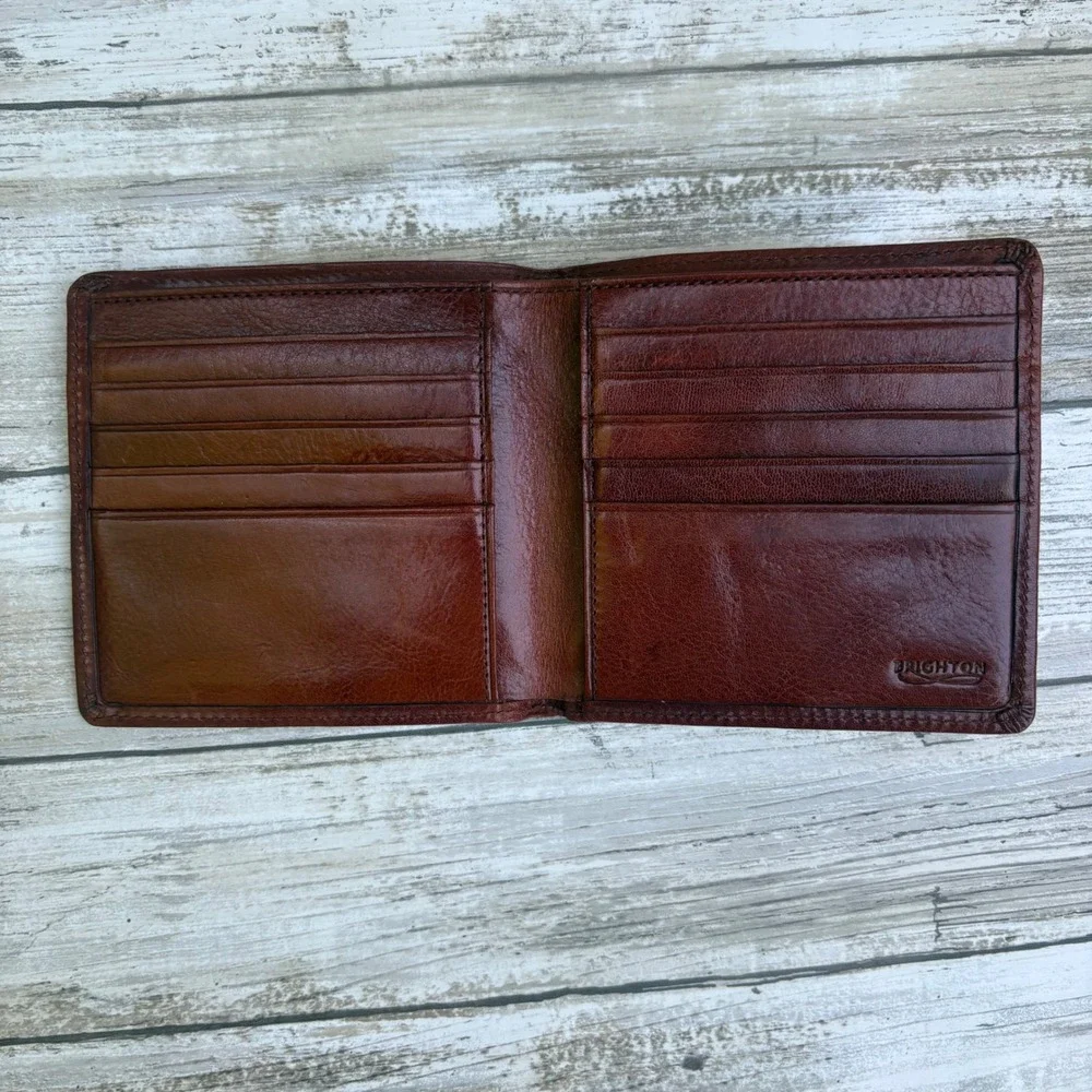 Brighton Bifold Wallet OS Mahogany Brown Mens Leather Slim Card Holder